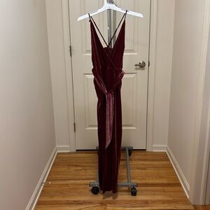 EUC Velour Express Burgundy Pink Wine Jumpsuit with Detachable Belt Size 6